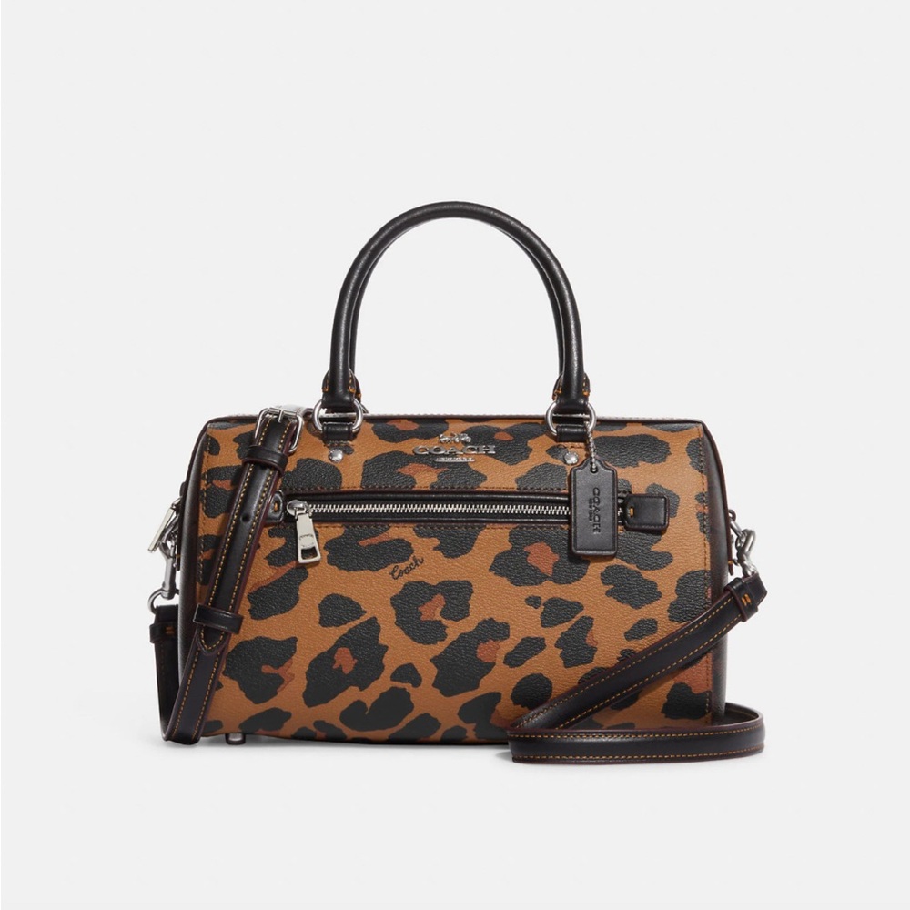 Coach Satchel In Signature Canvas With Leopard Print